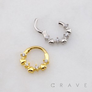 REVERSE METAL HEART MULTI ROUND CZ 316L SURGICAL STEEL DAITH SEPTUM HINGED SEGMENT RING